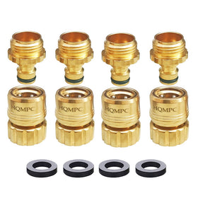 HQMPC garden hose quick connect set close-up brass fittings for secure, leak-free connections.