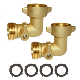 HQMPC two-pack brass 90-degree hose elbow with shut-off for easy RV hookups