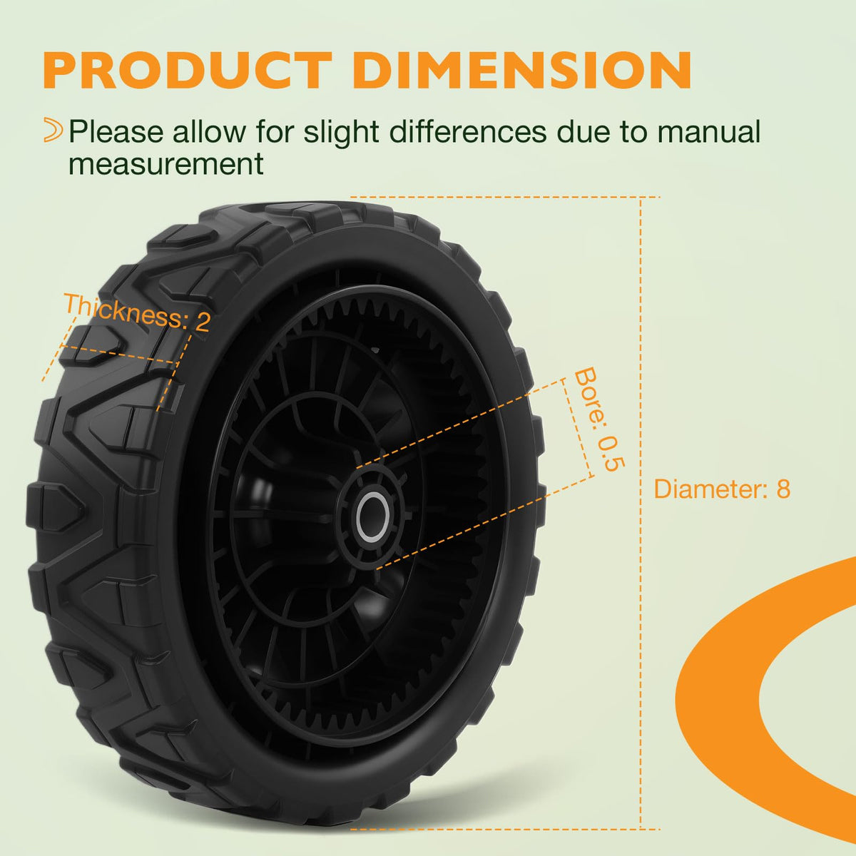 HQPASFY 8-inch lawn mower wheel front view with non-slip tread.