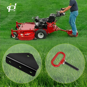 HQPASFY black hitch kit visible on a lawn trailer setup