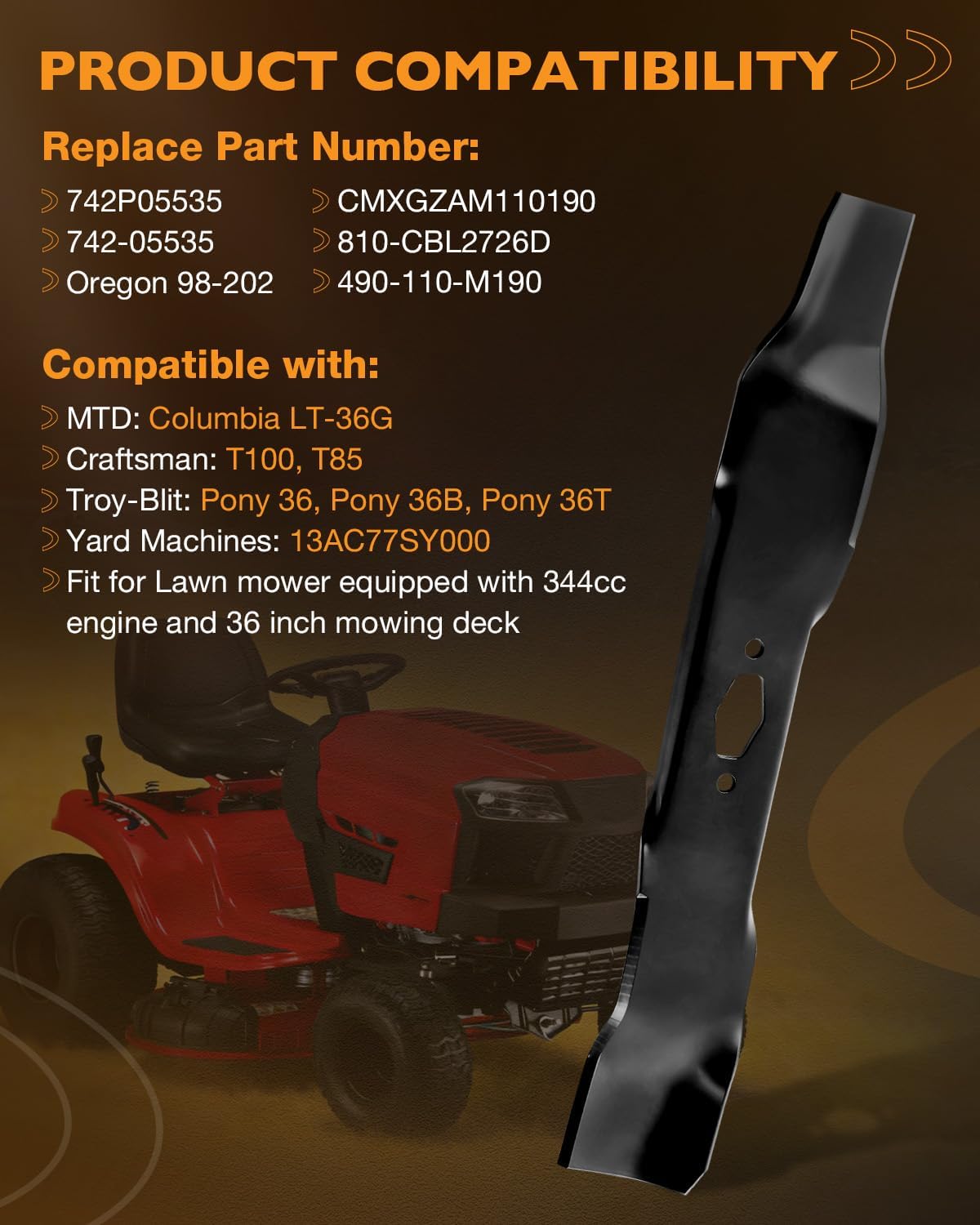HQPASFY blades compatible with MTD, Craftsman and Troy-Bilt for clean cuts.