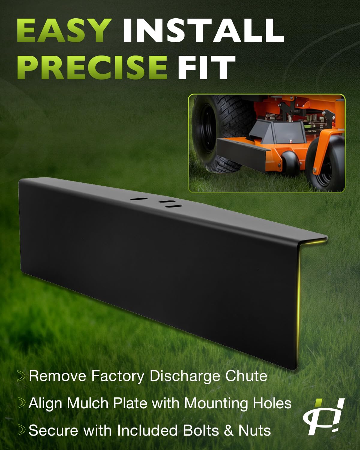 HQPASFY chute blocker side profile showing debris containment for safer mowing.