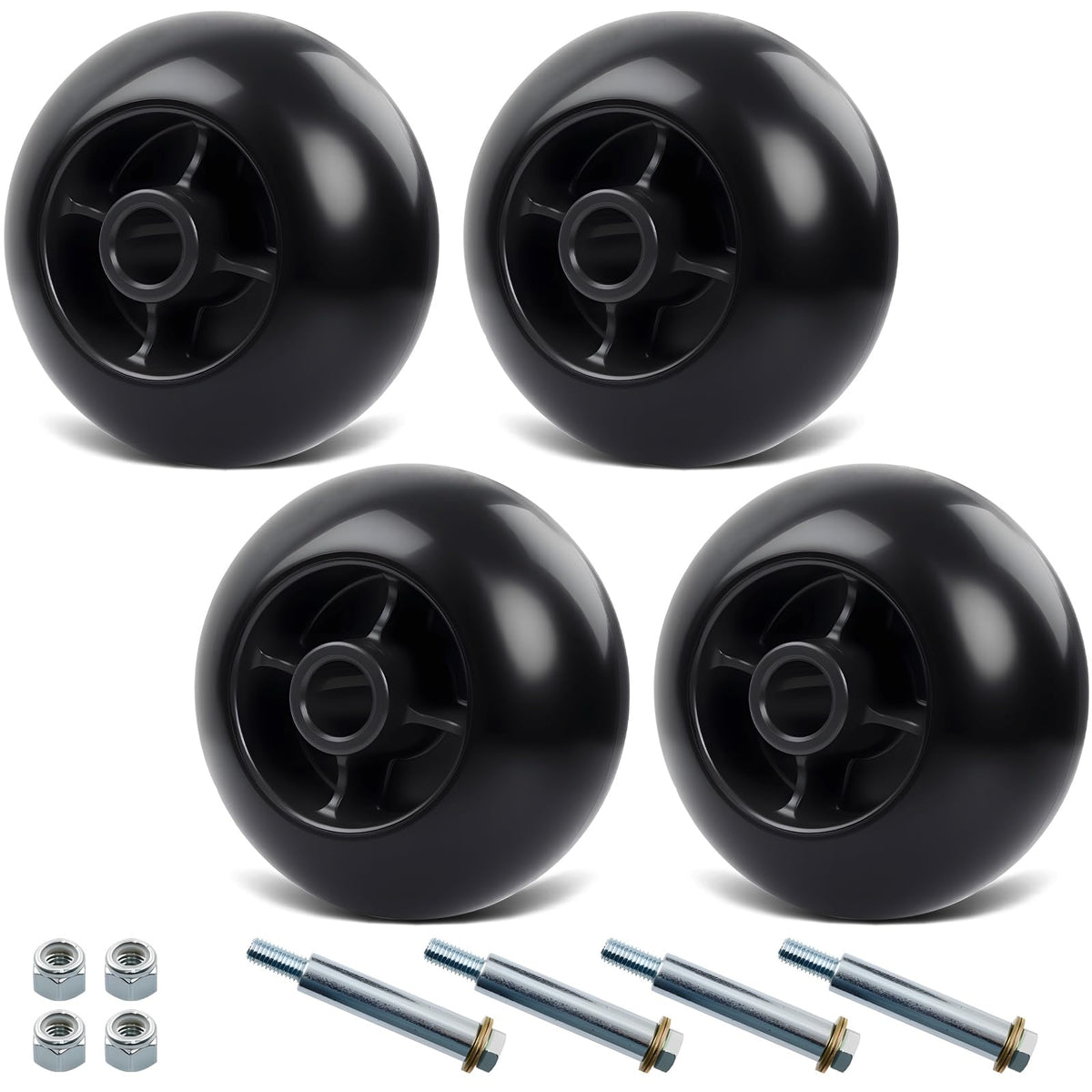 HQPASFY deck wheel 4-pack ready for quick mower replacement and setup.