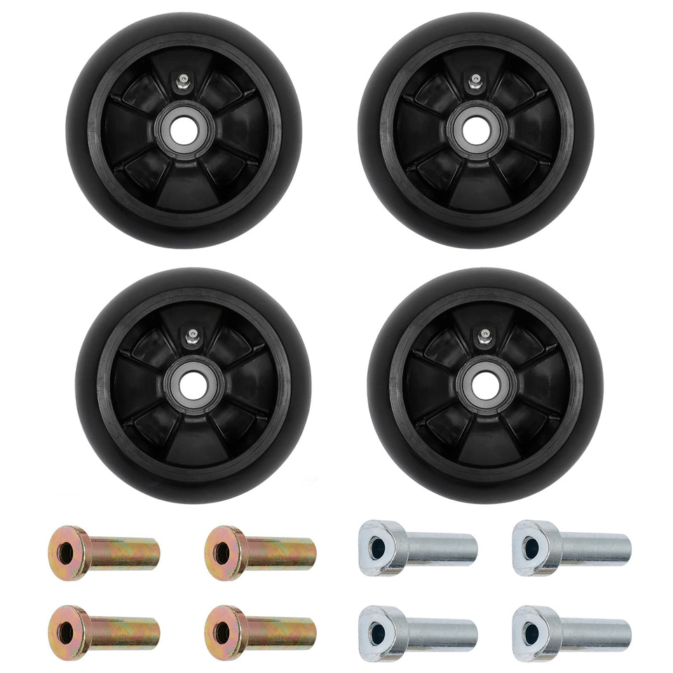 HQPASFY deck wheel kit 4pcs showing compatible John Deere deck setup.