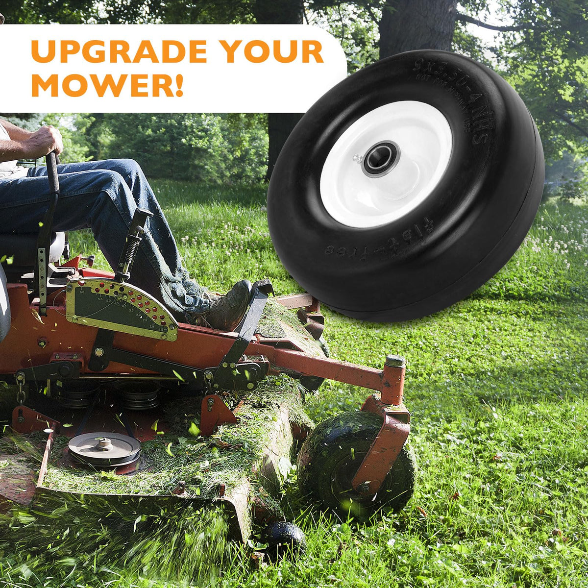 HQPASFY mower front tires installed, ready for steady turf-friendly mowing