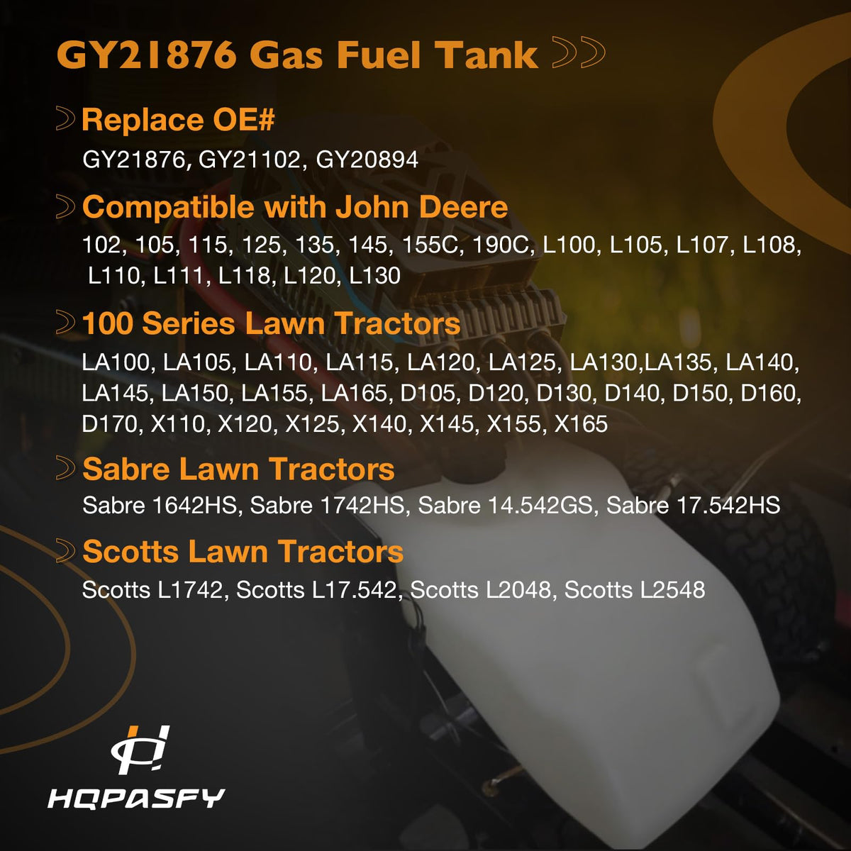HQPASFY fuel tank cap fits Sabre tractors for reliable fuel containment.