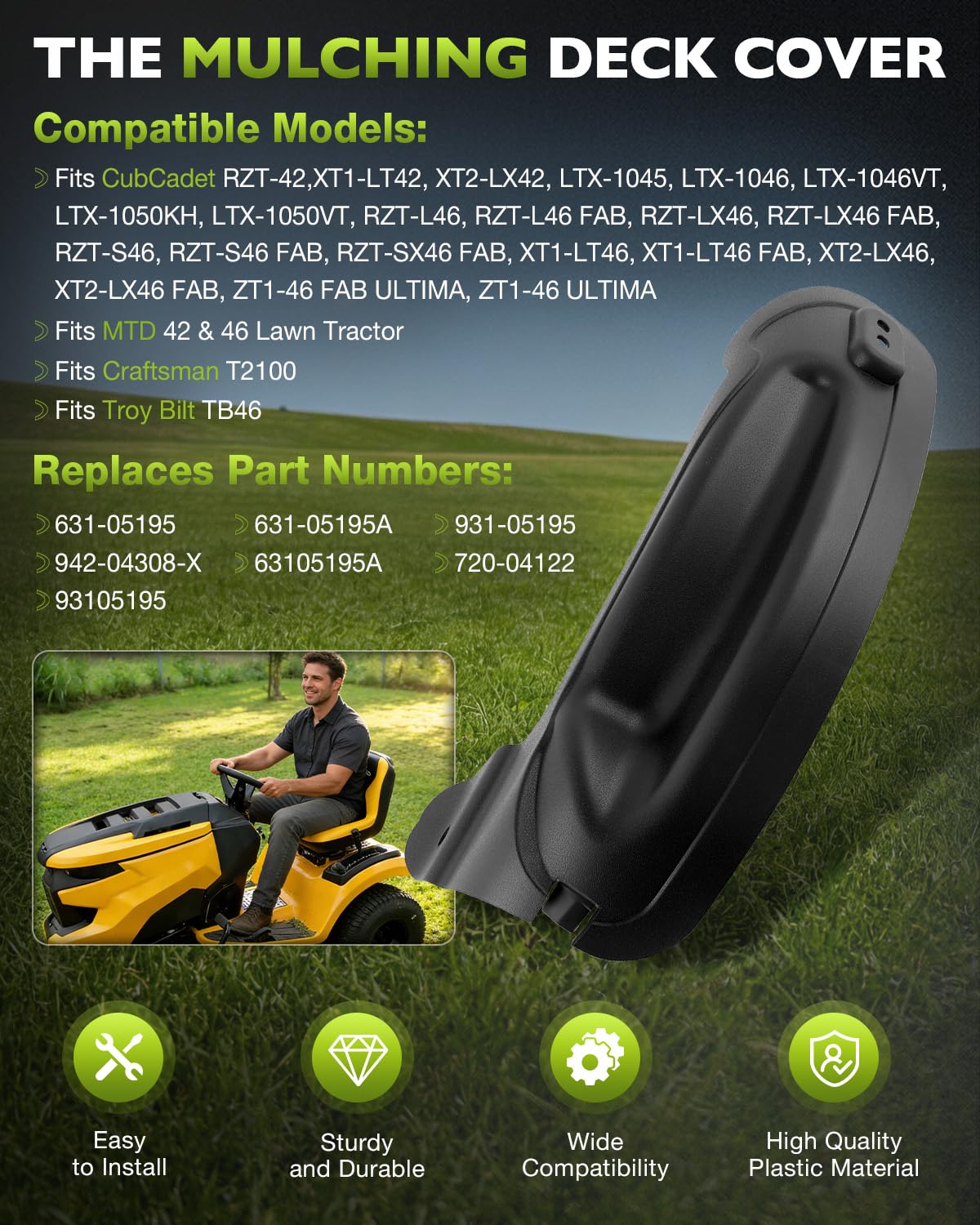 HQPASFY mulching cover 631-05195 compatible with CubCadet and MT