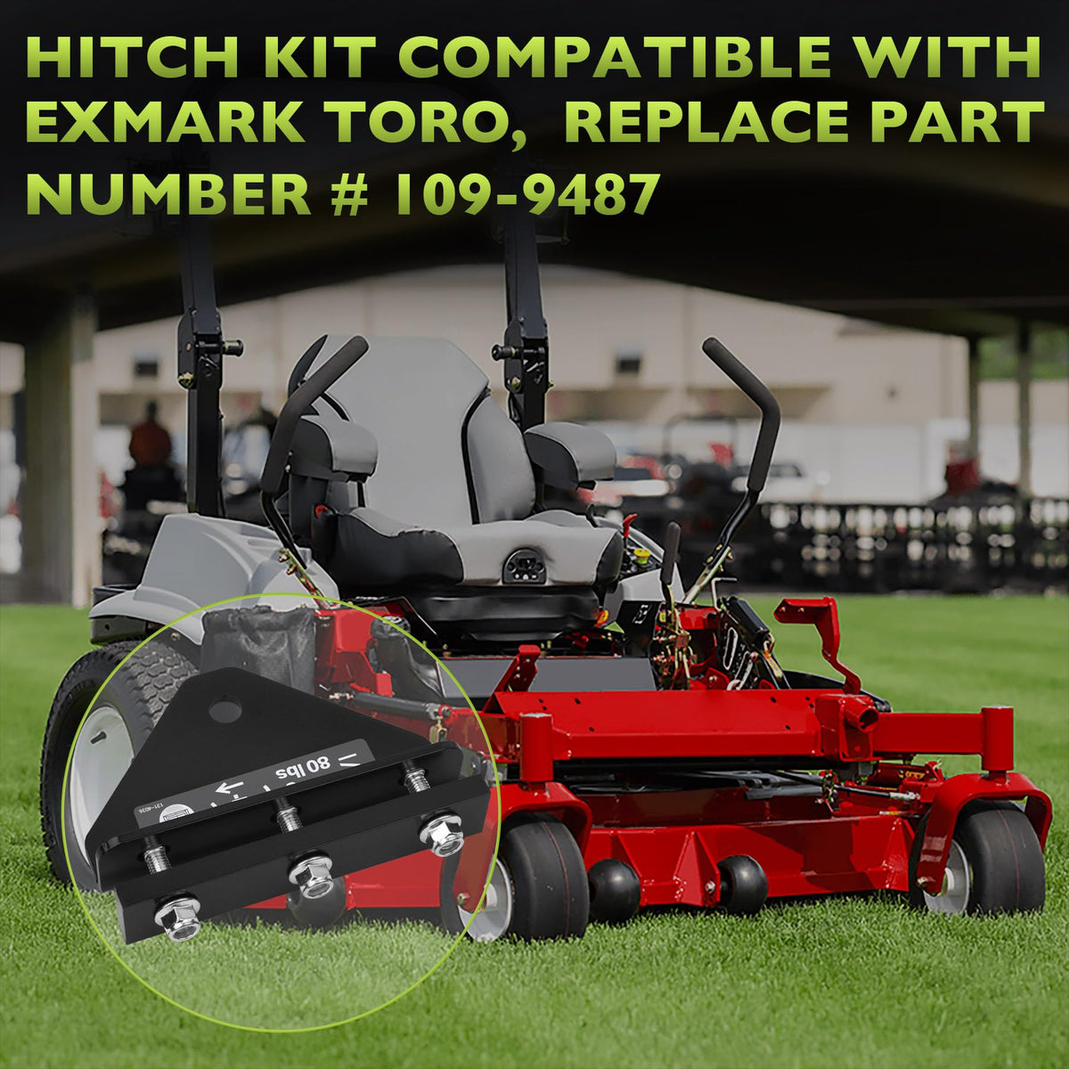 HQPASFY zero-turn hitch assembly on Exmark Toro mower in action