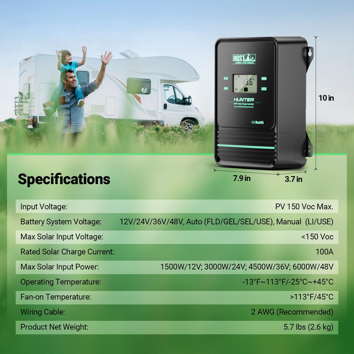 HQST 100A MPPT controller compact design fits small enclosures