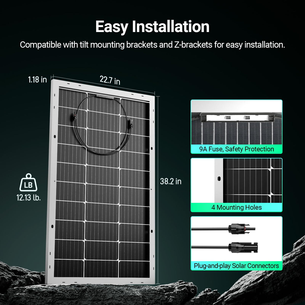 HQST Bifacial 100W performance in low light thanks to PERC technology.