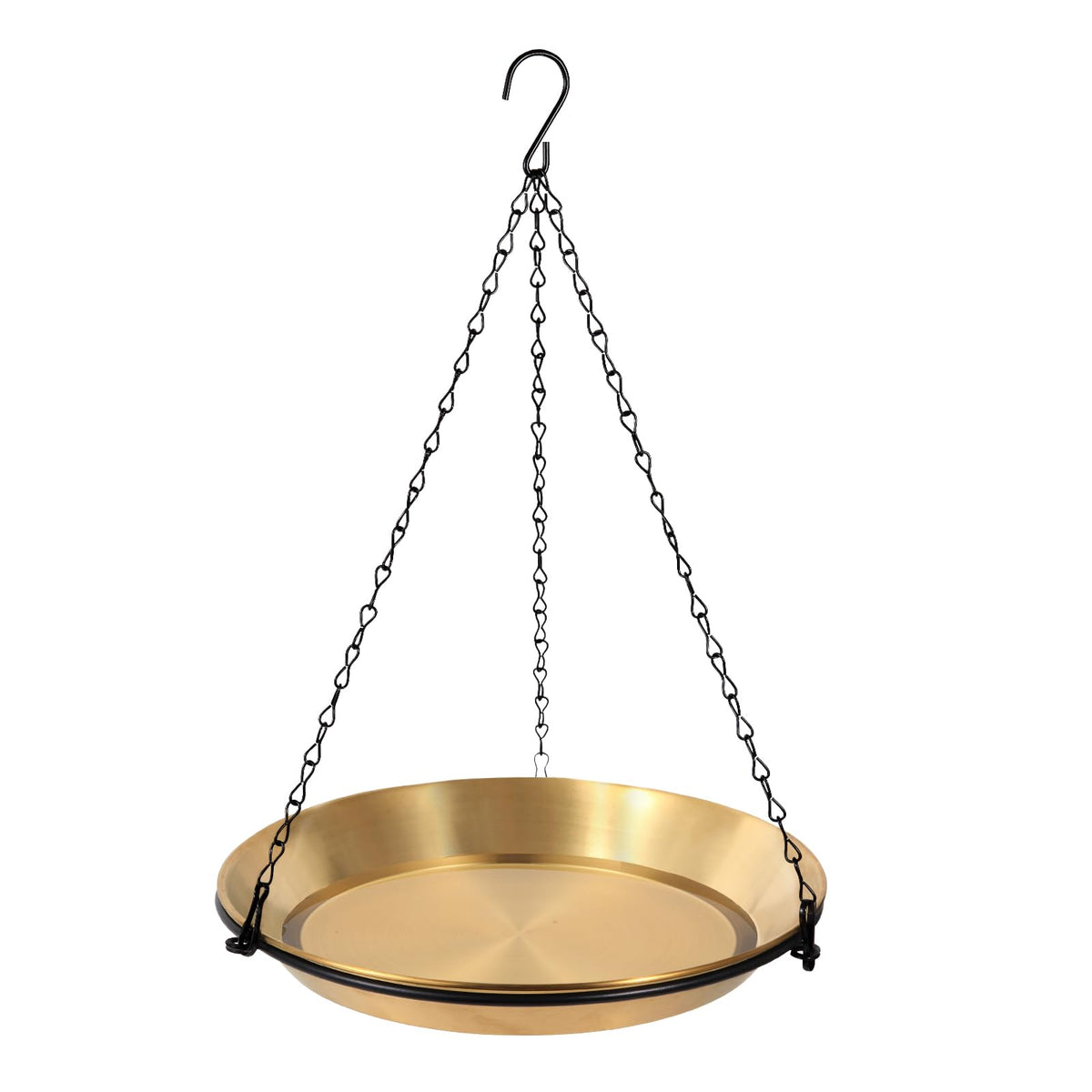 HRAYLTOP hanging bird bath bowl in stainless steel designed for durable outdoor use.