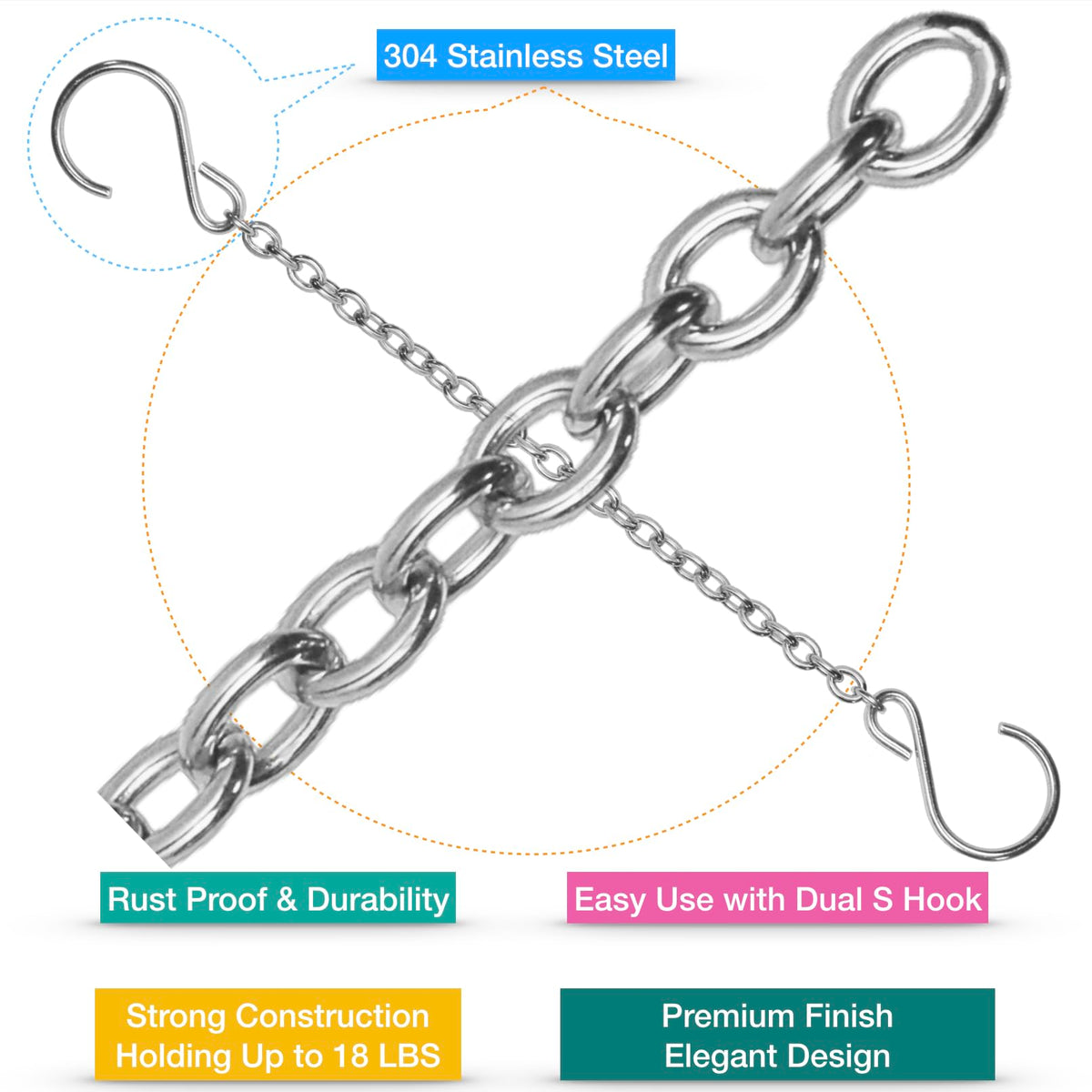 HS's Creation silver-finish chain complements decor indoors and outdoors