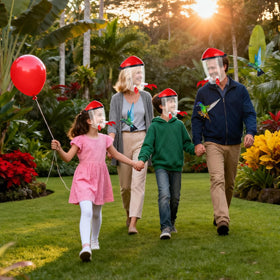 HSEONEJIA hummingbird feeder hat side view showing accessible ports