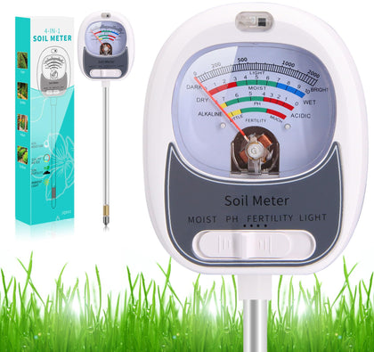 HSLGOVE 4-in-1 soil tester dial shows moisture, pH, nutrients, and sunlight at a glance.