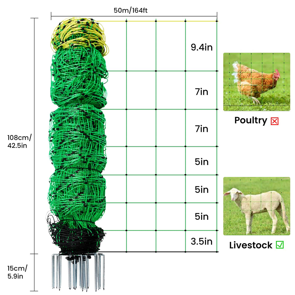 HSLNSD Electric Fence Netting with 14 posts anchored in ground