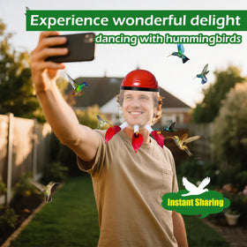 Hsmanchry feeder helmet with lifelike bionic flower to attract hummingbirds
