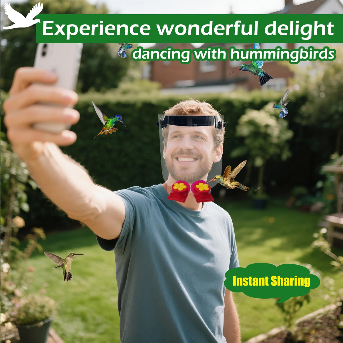 Hsmanchry hummingbird feeder helmet side view shows compact wearable design