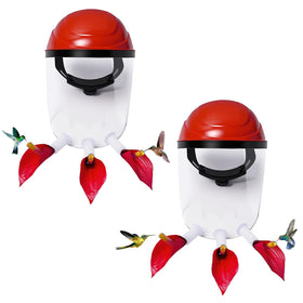 Hsmanchry hummingbird feeder helmet with upward ports for reduced spill during garden viewing