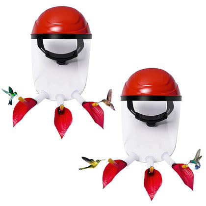 Hsmanchry hummingbird feeder helmet with upward ports for reduced spill during garden viewing