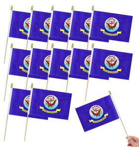 HSQCEZ navy flag on stick, 5x8, ideal for parades and outdoor displays.