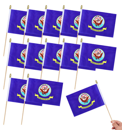 HSQCEZ navy flag on stick, 5x8, ideal for parades and outdoor displays.