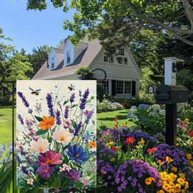 Hsrvivi bee on lavender flag highlights nature-inspired welcome for guests