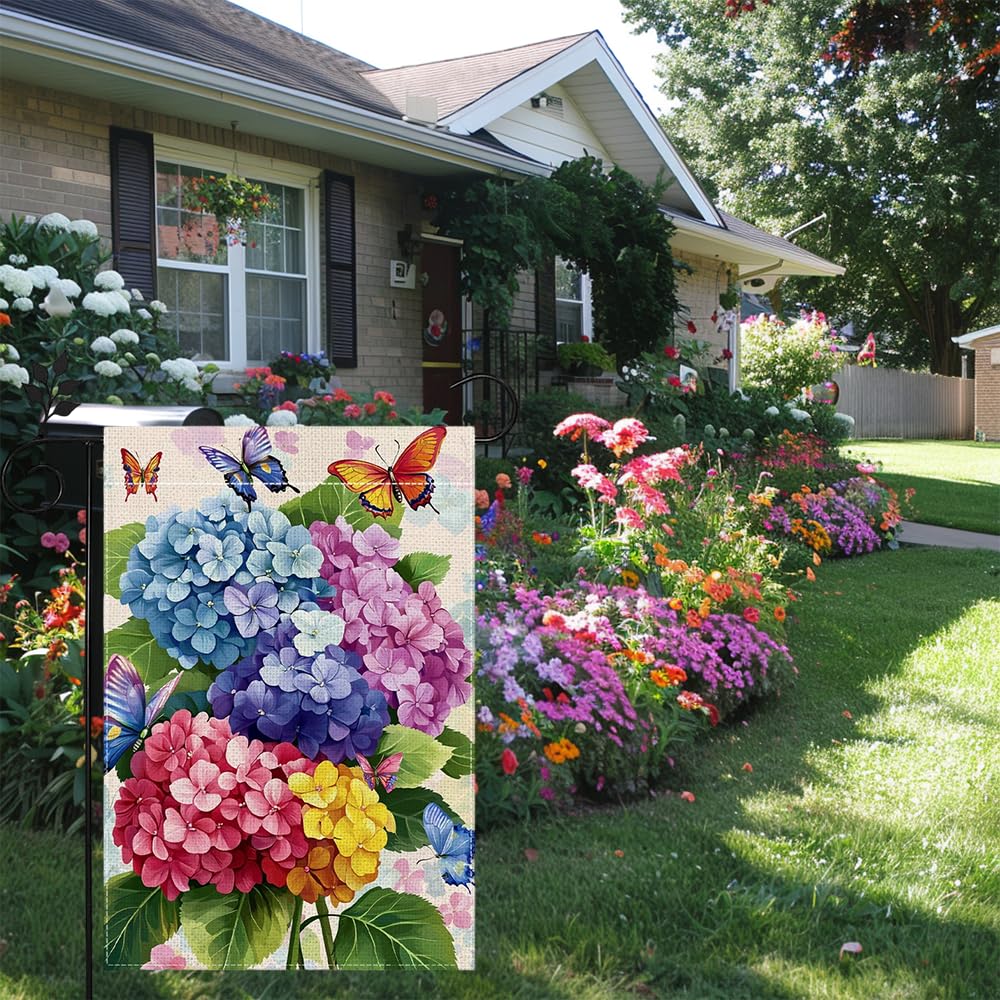 Hsrvivi hydrangea flag with butterflies brightens porches and yards