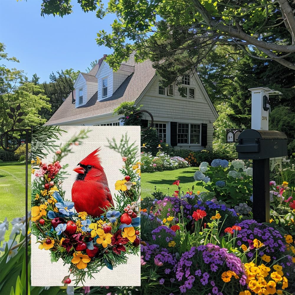 hsrvivi cardinal bird garden flag brightens lawns and entryways