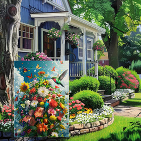 The Hsrvivi flag showcases colorful birds and butterflies to boost curb appeal.