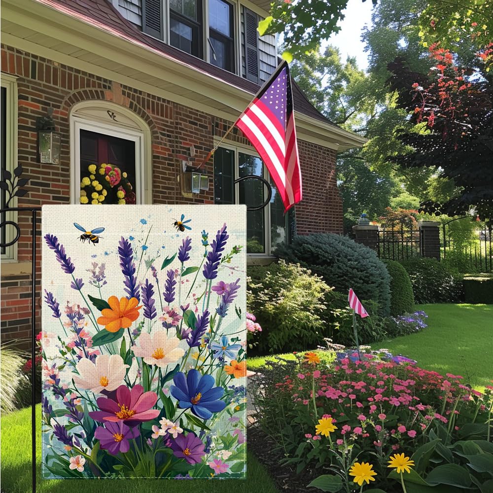 Hsrvivi double-sided garden flag with flowers and bees for vibrant display