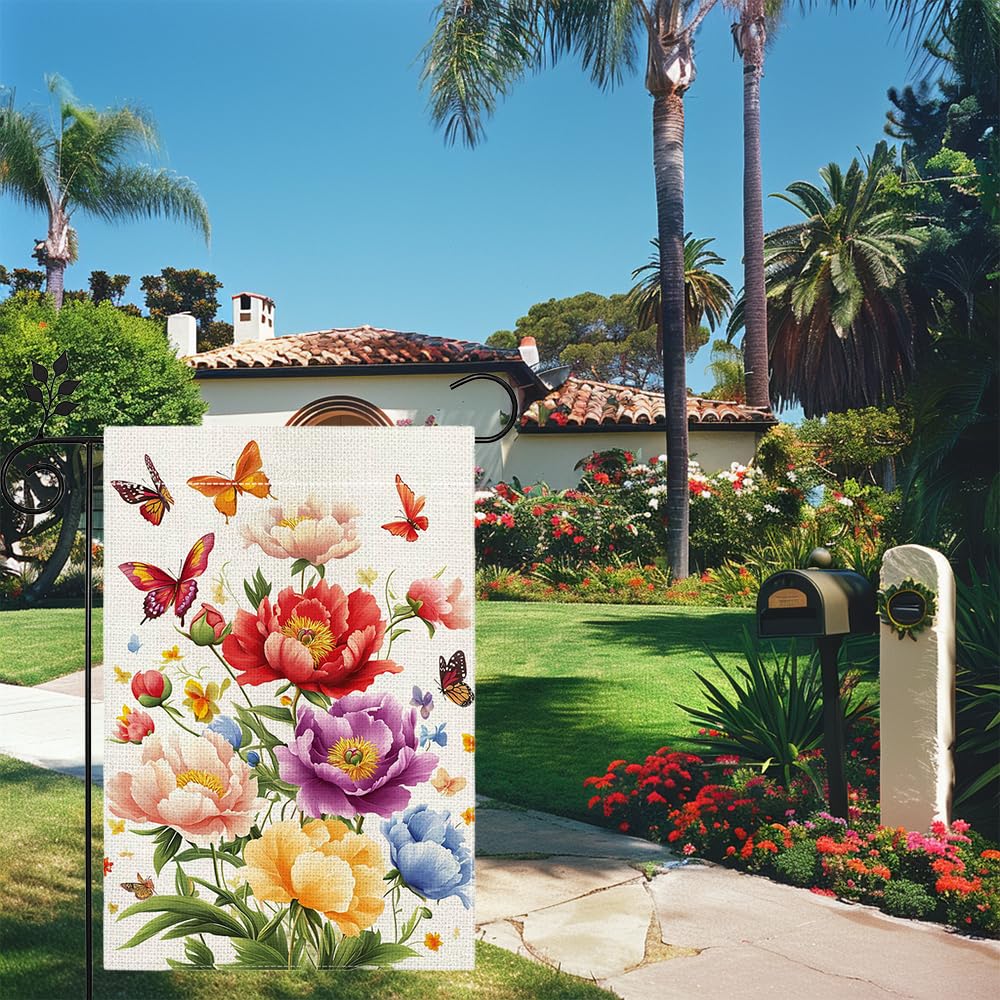 Hsrvivi floral butterfly flag creates a cheerful welcome for family and friends.