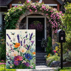 Hsrvivi garden flag in burlap enhances cozy outdoor decor