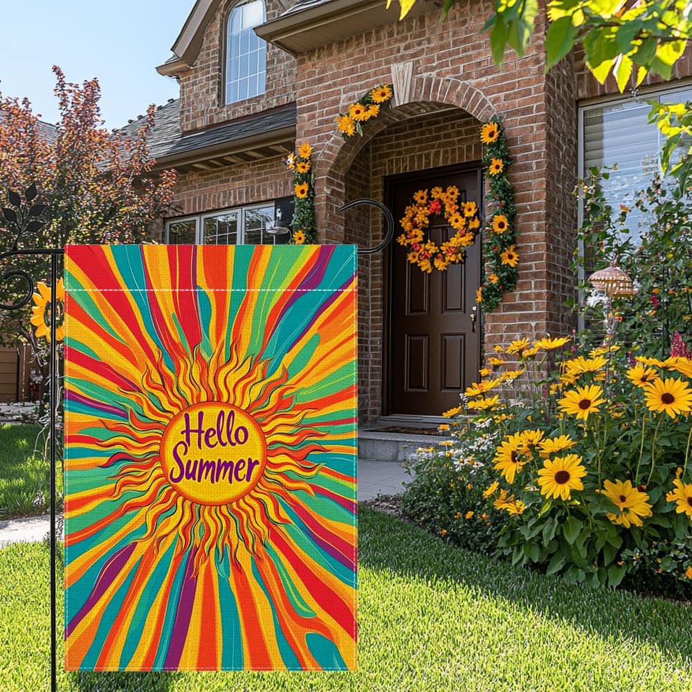 Hsrvivi Hello Sunshine garden flag back view showing double-sided design