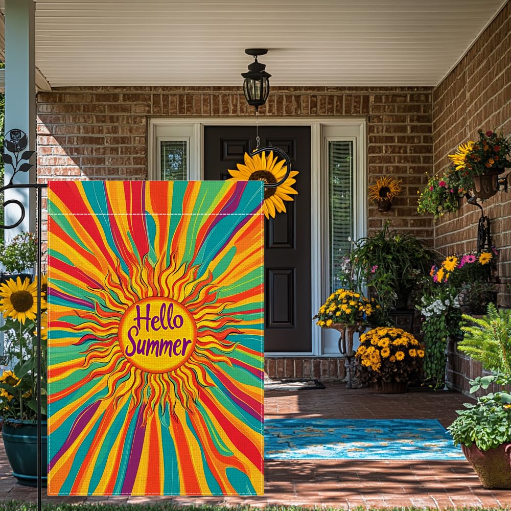 Weatherproof burlap fabric of Hsrvivi Hello Sunshine flag