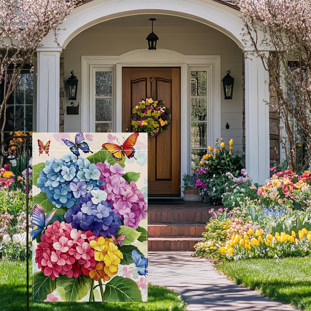 Hsrvivi hydrangea flag double-sided design readable from both sides
