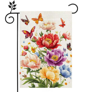 Hsrvivi spring peonies and butterfly flag showcases vibrant colors for welcoming guests to your yard.