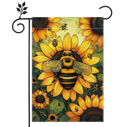 Hsrvivi Spring Summer Sunflower Bee flag, front view, double-sided clarity for welcoming porches.