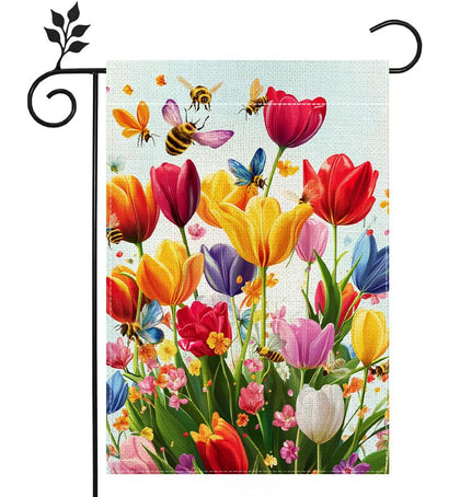 Hsrvivi spring-summer tulip flag with double-sided graphics for welcoming your yard.