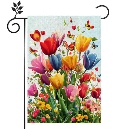 Hsrvivi spring-summer tulip garden flag, vibrant tulips for welcoming yard decor.