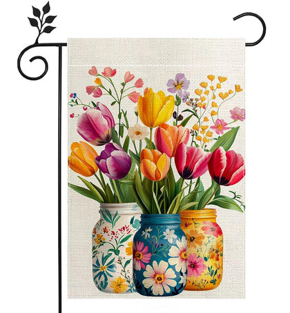 Hsrvivi spring-summer tulip mason jar flag front view boosts curb appeal for your yard.