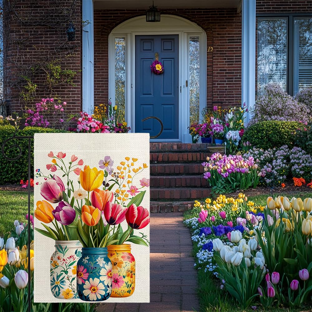 Hsrvivi tulip mason jar flag weatherproof fabric suitable for year-round outdoor use.