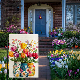Hsrvivi tulip mason jar flag weatherproof fabric suitable for year-round outdoor use.