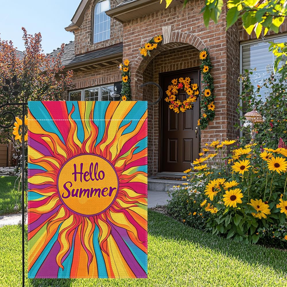 Hsrvivi Welcome flag for yard and garden with bright sun imagery