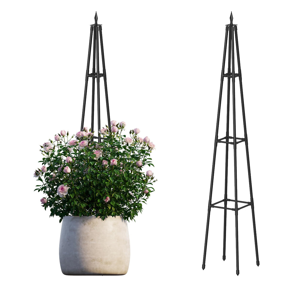 Hsundries Obelisk Trellis front view demonstrates space-saving vertical support for climbing plants.