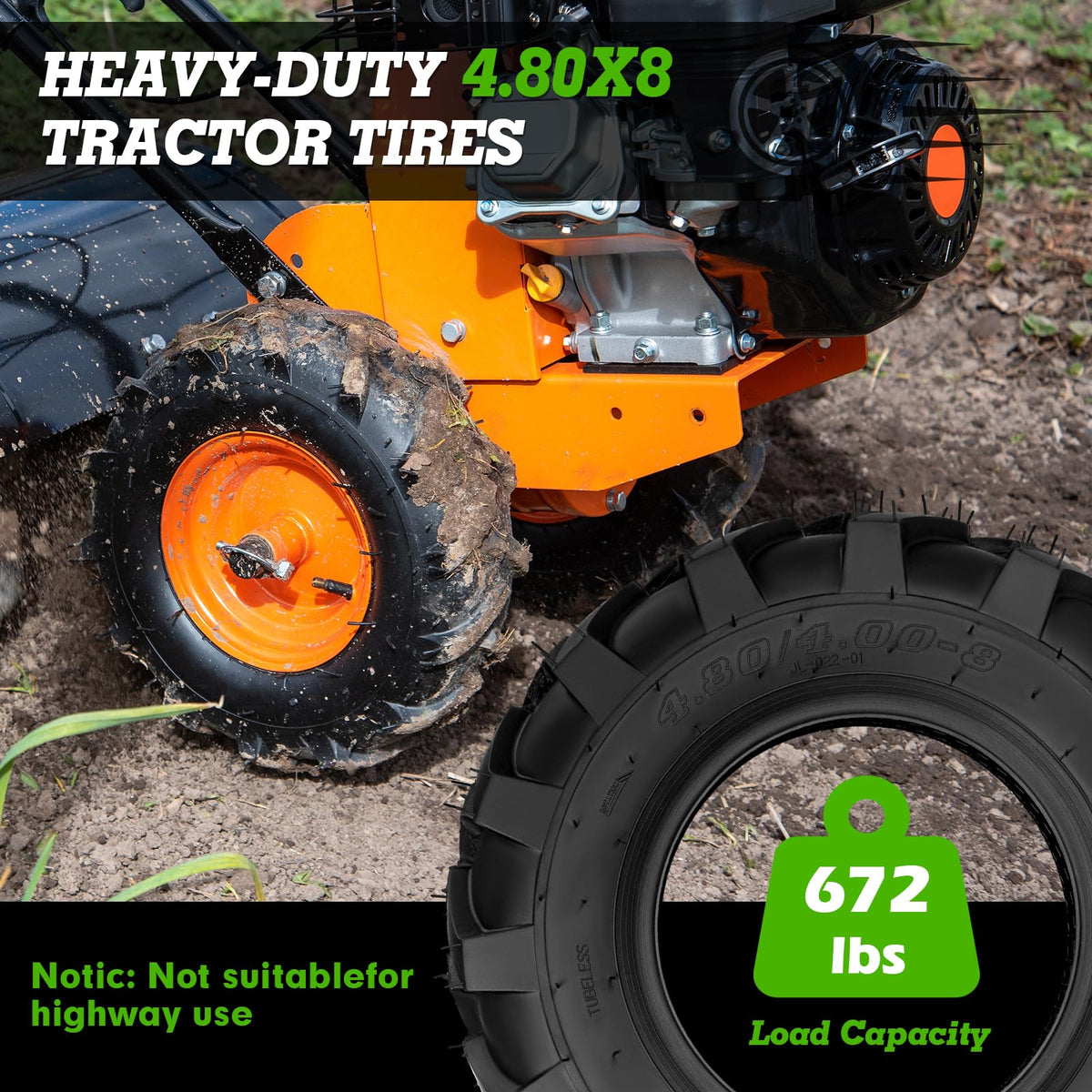 Hsupawa tiller tire packaged in a 2-count set for easy replacement.