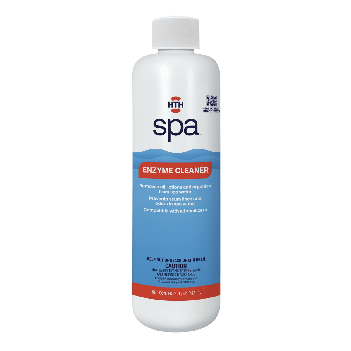 HTH Spa Enzyme Cleaner bottle pour for easy dosing and cleaning.