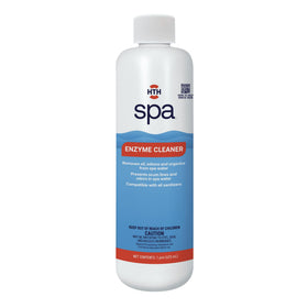 HTH Spa Enzyme Cleaner bottle pour for easy dosing and cleaning.