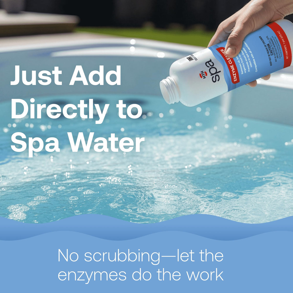 HTH Spa Enzyme Cleaner dosing-visual showing flexible use.