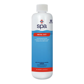 HTH Spa Metal Out bottle with pour spout for easy start-up dosing.