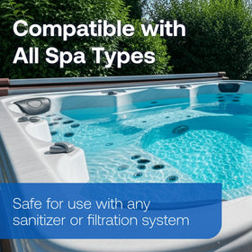 HTH Spa Metal Out bottle beside spa control panel ready for refill.